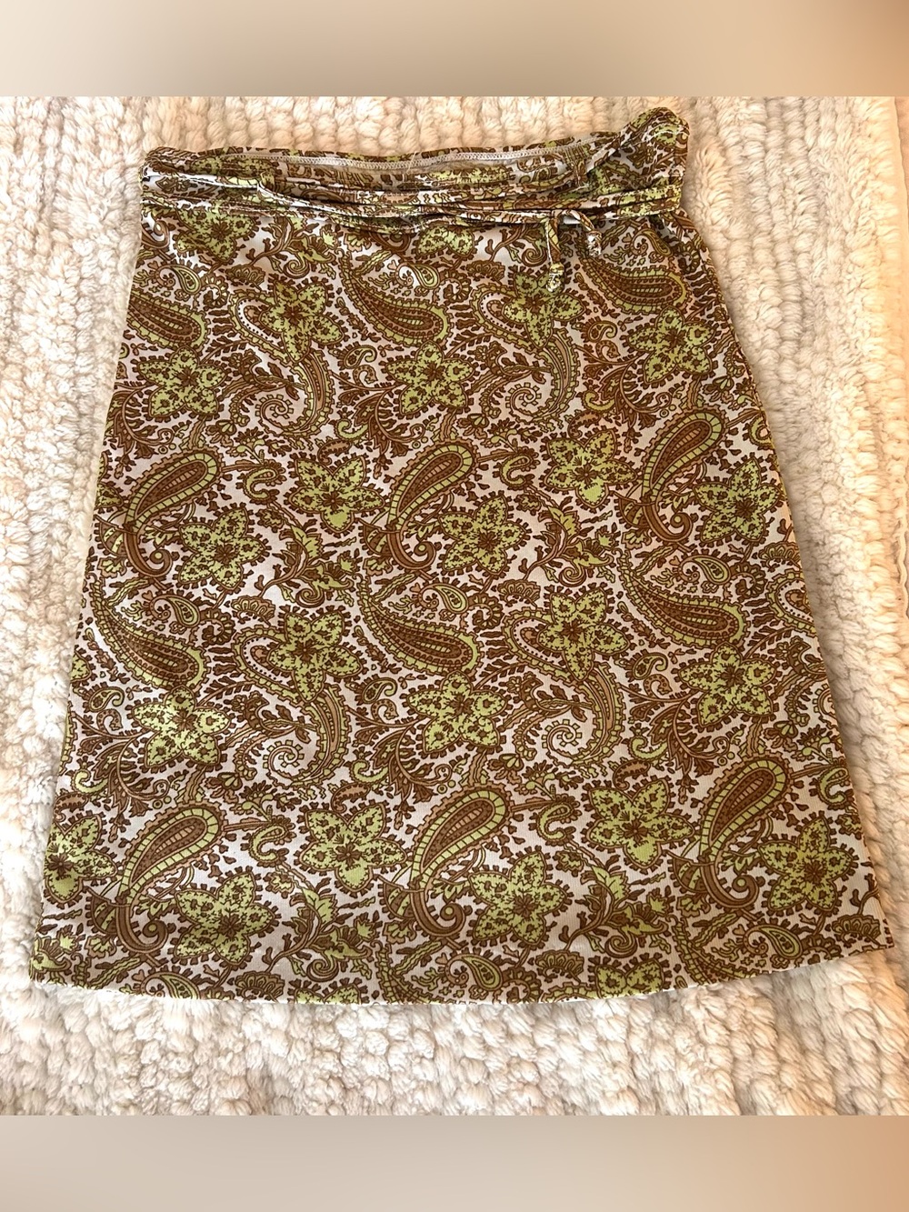 Paisley Print A-Line Skirt in Green and Brown